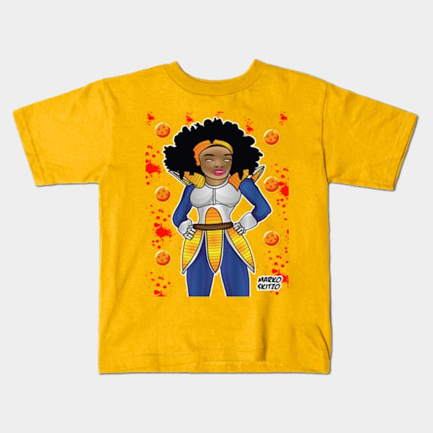 MARKO SKITZO X SAIYAN WARRIOR Kids T-Shirt by MarkoSkitzo